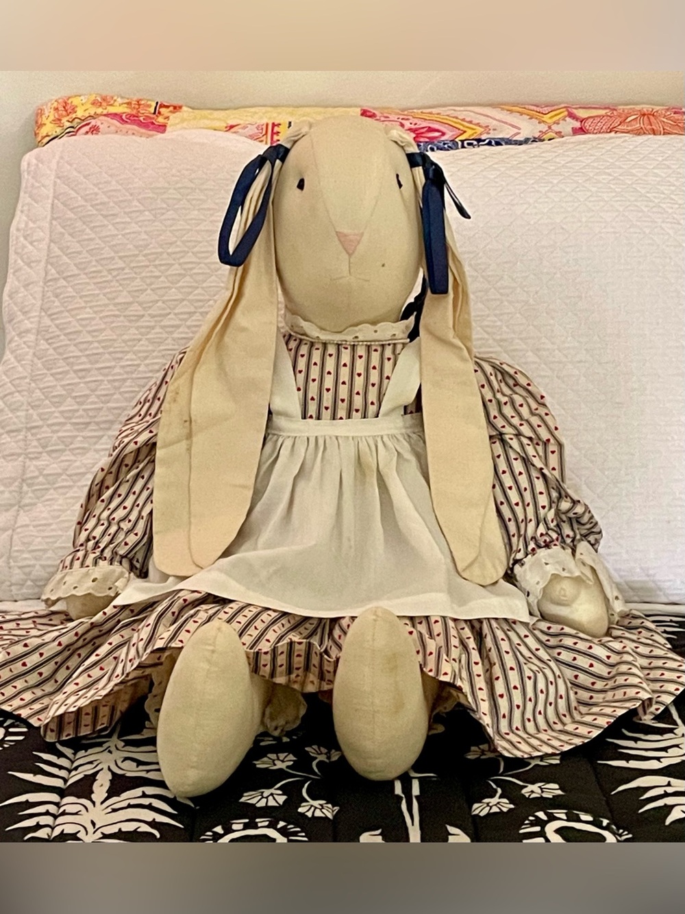 Vintage Handmade Folk Art Stuffed Bunny Rabbit